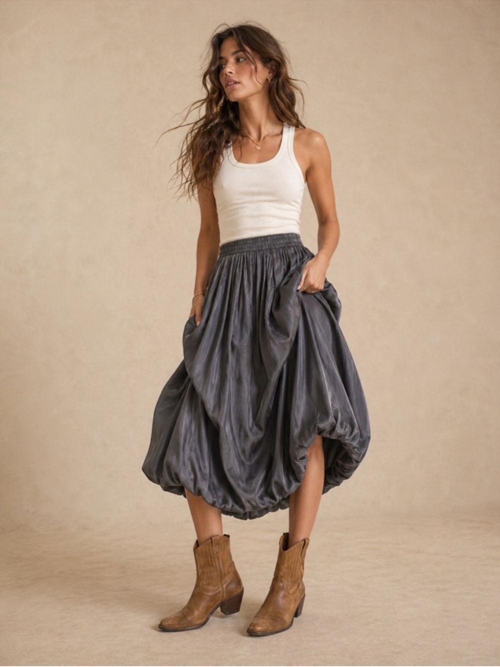 Anthropologie Charcoal, balloon, midi skirt nwt
